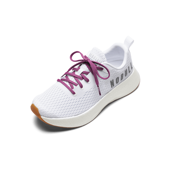 White Journey Shoe with Vivid Fuchsia Shoelaces.
