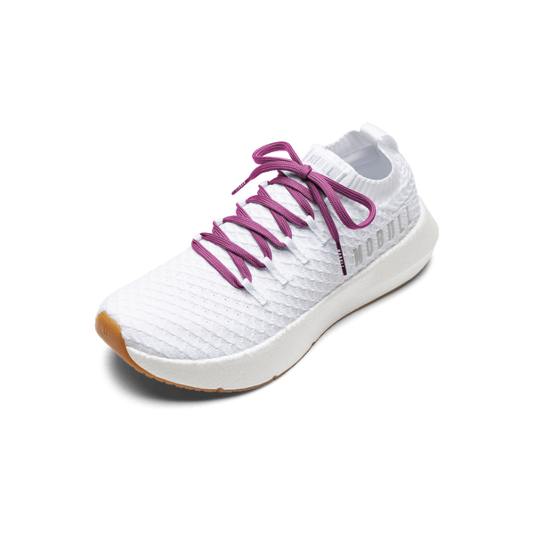 White Drive Knit Shoe with Vivid Fuchsia Shoelaces.