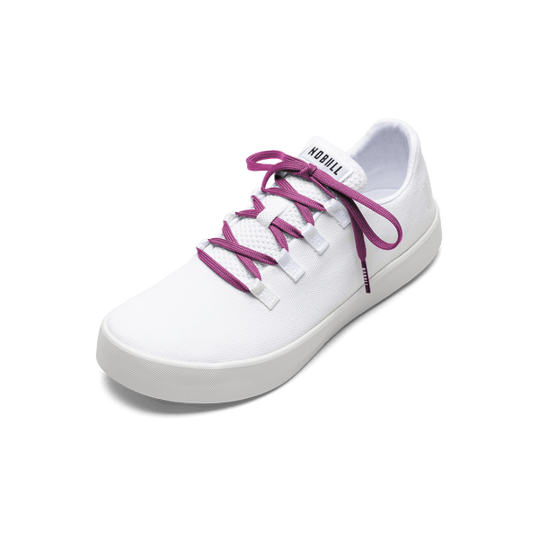 White Recs Canvas Shoe with Vivid Fuchsia Shoelaces.