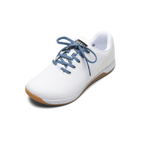 White Outwork Shoes with Light Blue Laces.