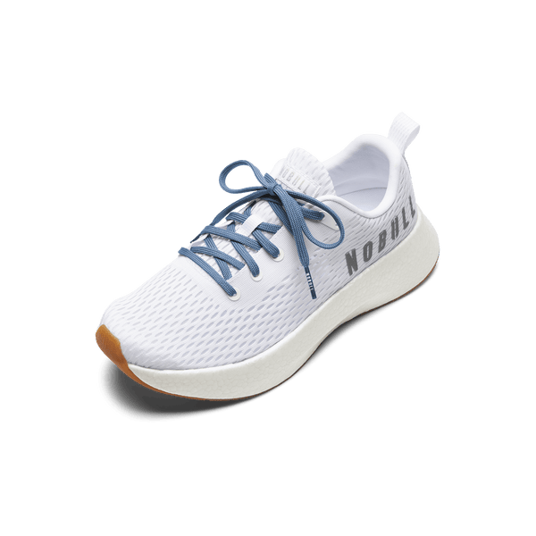 White Journey Shoes with Light Blue Laces.