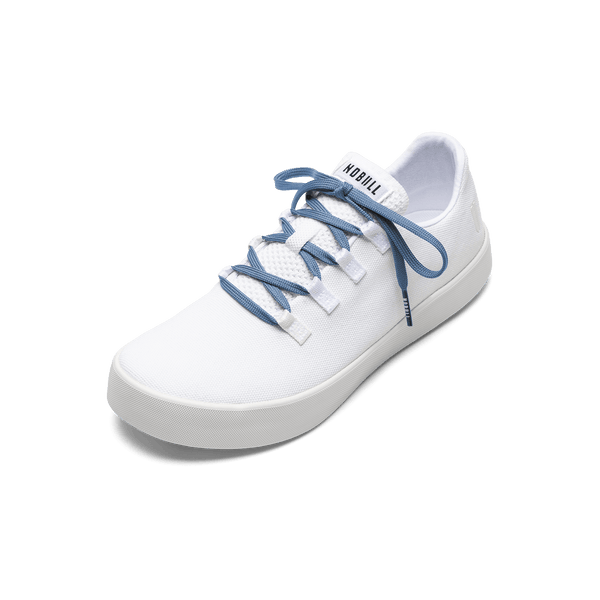 White Canvas Recs Shoes with Light Blue Laces.
