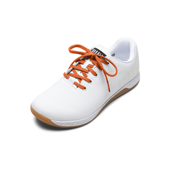 White Outwork Shoe with Scarlet Shoelaces.
