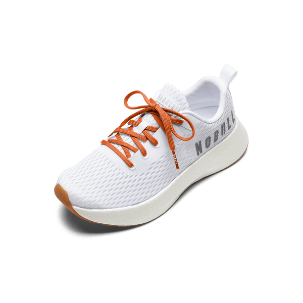 White Journey Shoe with Scarlet Shoelaces.