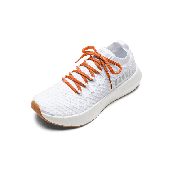 White Drive Knit Shoe with Scarlet Shoelaces.