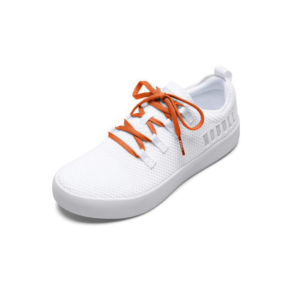 White Recs Knit Shoe with Scarlet Shoelaces.