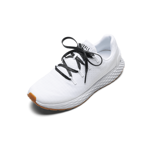 White Allday Ripstop Shoes with Black Camo Laces.