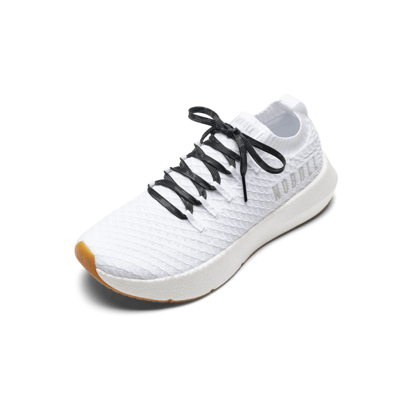 White Drive Knit Shoes with Black Camo Laces.