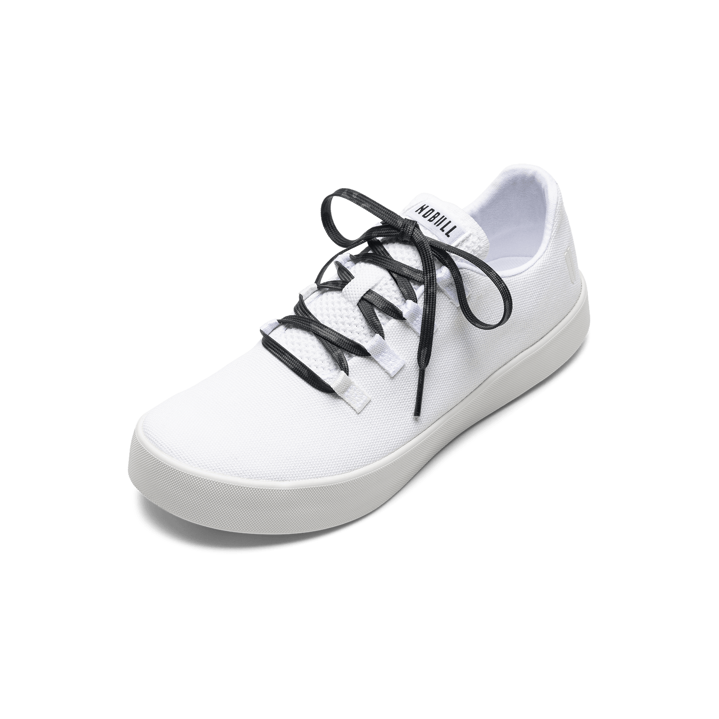 White Recs Canvas Shoe with Black Camo Laces.