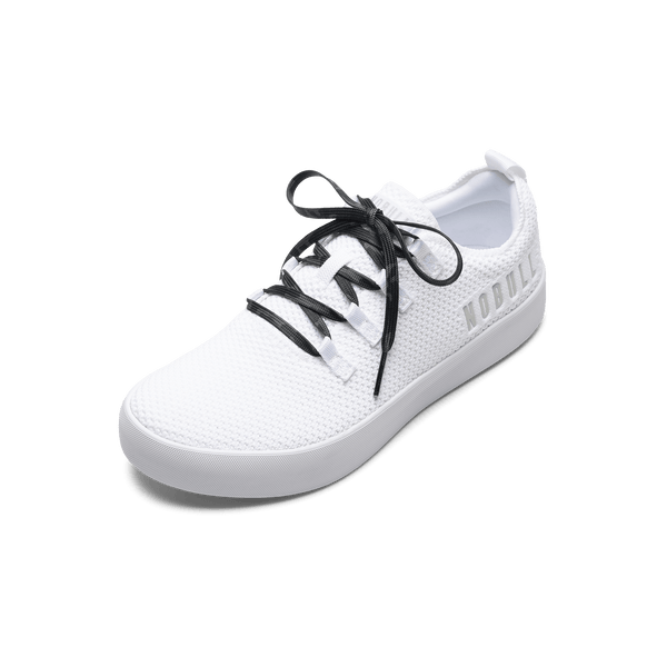 White Recs Knit Shoe with Black Camo Laces.