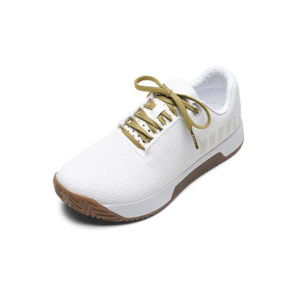 White Outwork Edge Shoes with Ginger Laces.