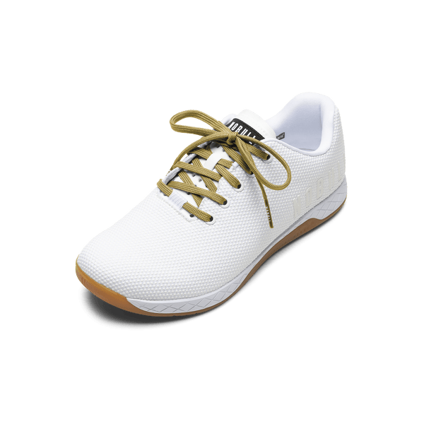 White Outwork Shoes with Ginger Laces.