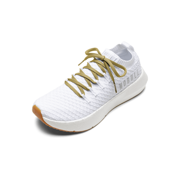 White Drive Knit shoes with Ginger Laces.