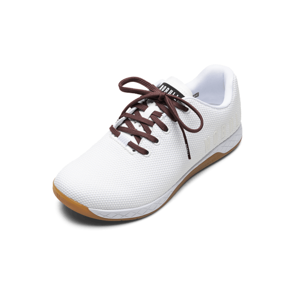 White Outwork Shoe with Dark Maroon Shoelaces.