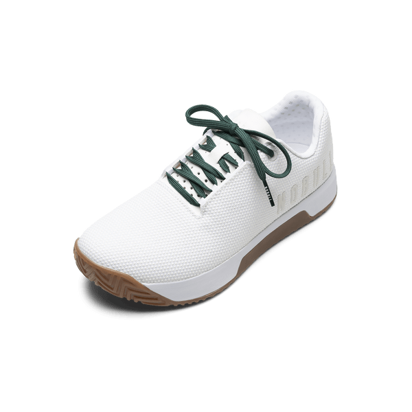 White Outwork Edge Shoe with Dark Aqua Shoelaces.
