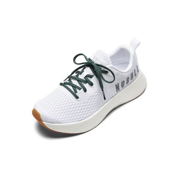 White Journey Shoe with Dark Aqua Shoelaces.