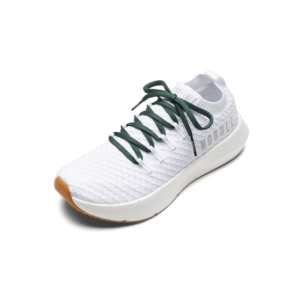 White Drive Knit Shoe with Dark Aqua Shoelaces.