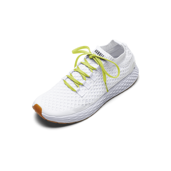 White Allday Knit Shoe with Zest Shoelaces.
