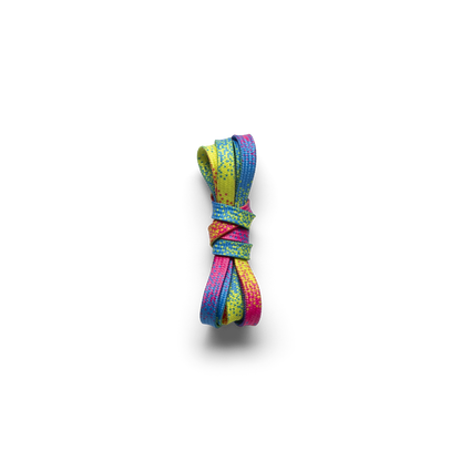 Neon Glitch Shoelaces Tied in a Knot.