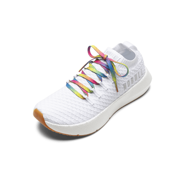 White Drive Knit Shoe with Neon Glitch Shoelaces.