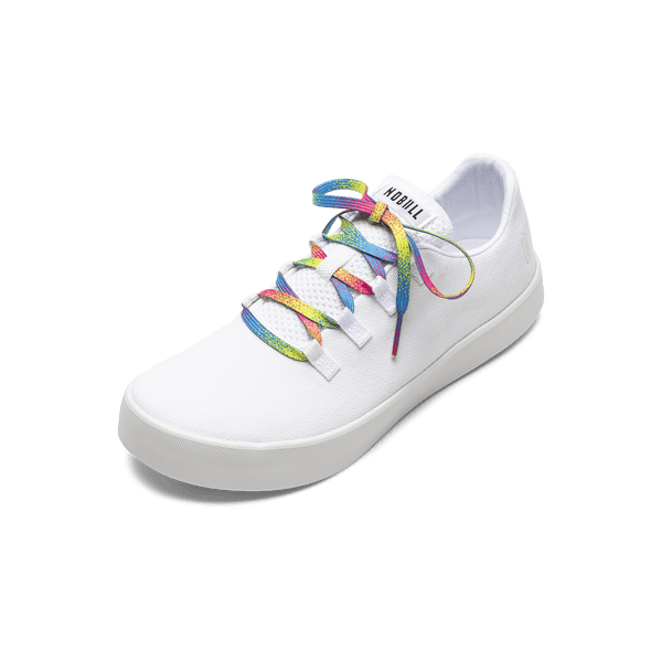 White Recs Canvas Shoe with Neon Glitch Shoelaces.