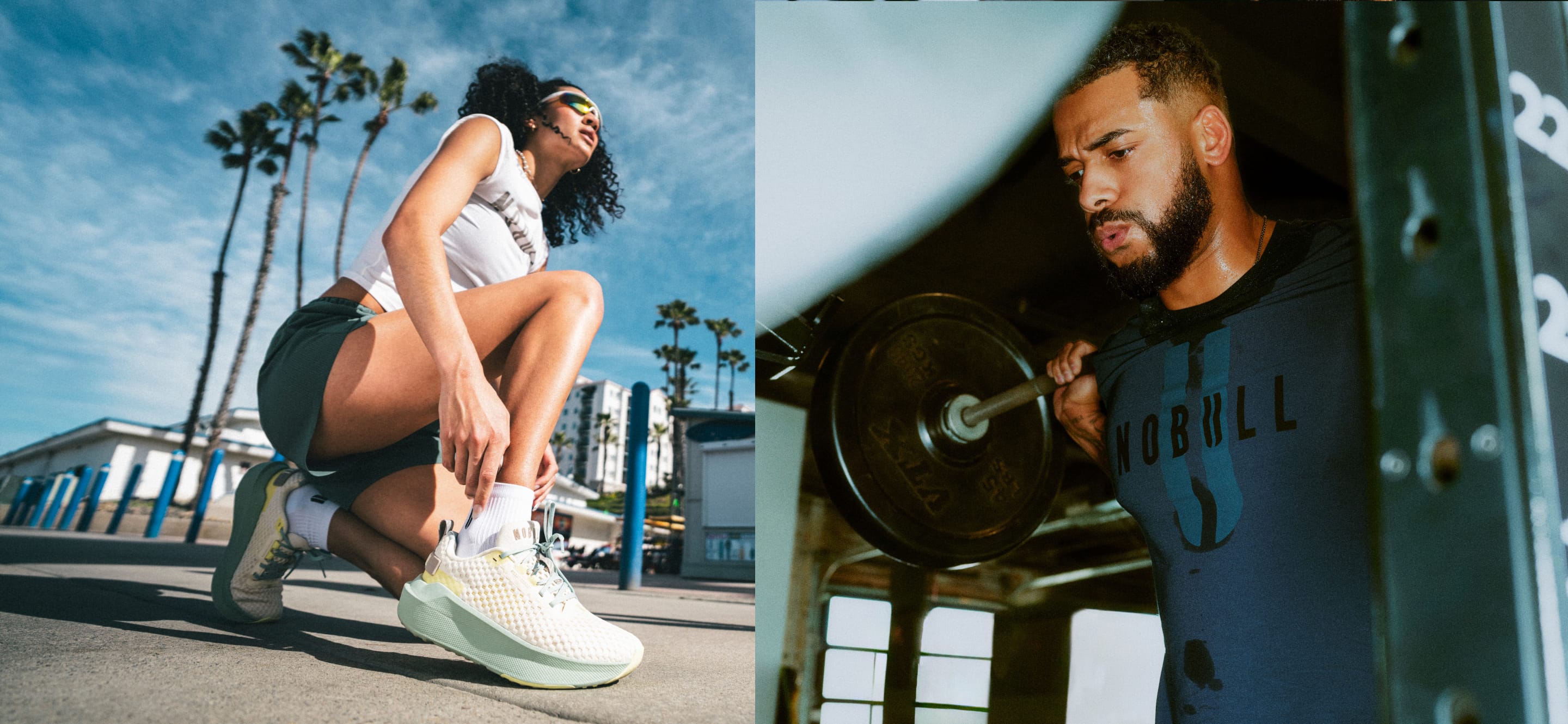 promo - split screen man and woman wearing NOBULL products