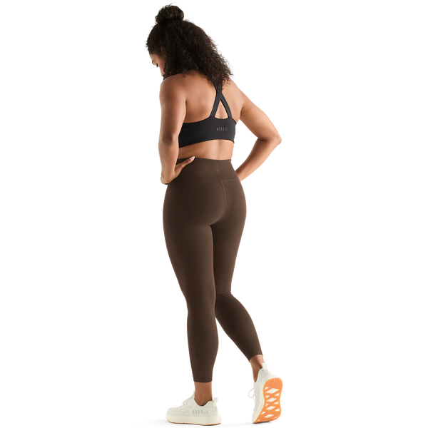 Chocolate Women's High-Rise Matte Tight 25" Back Angle.