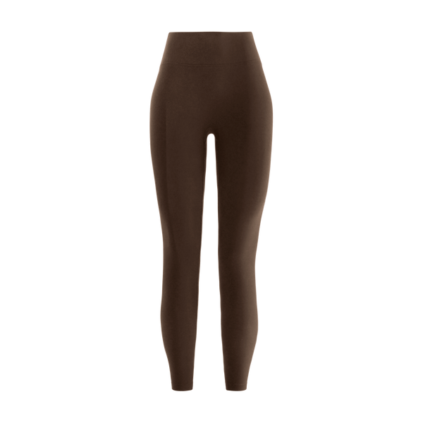 Chocolate Women's High-Rise Matte Tight 25" Front Silhouette Angle.
