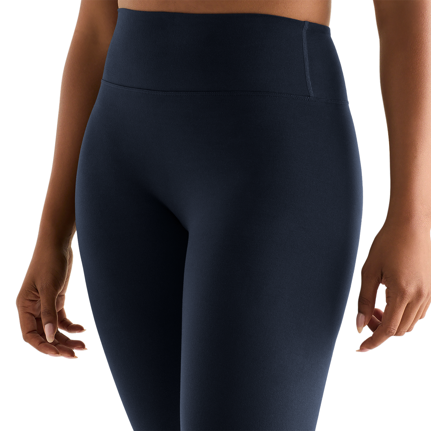 Night Navy Women's High-Rise Matte Tight 25" Front Detail Angle. 