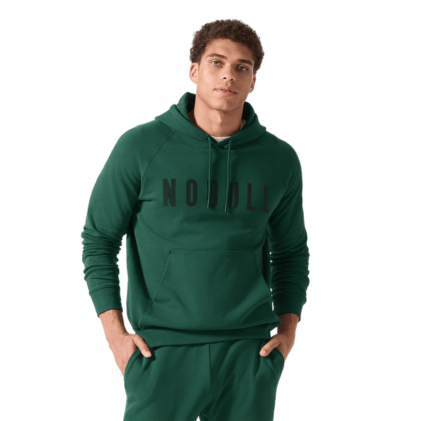 Men's Pineneedle NOBULL Hoodie Front Waist Up Angle.