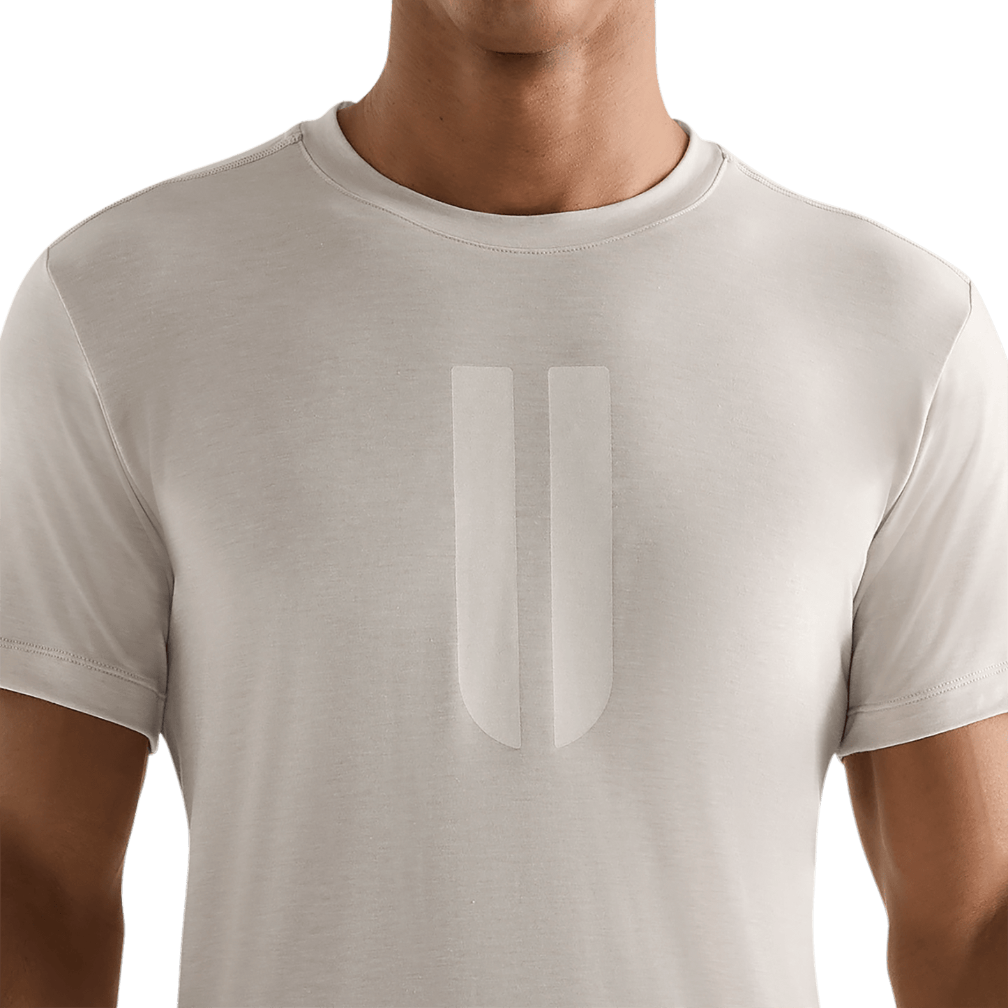 Oatmeal Men's U Tee Detail Angle.