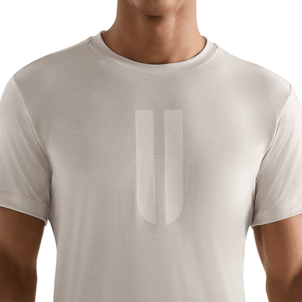 Oatmeal Men's U Tee Detail Angle.