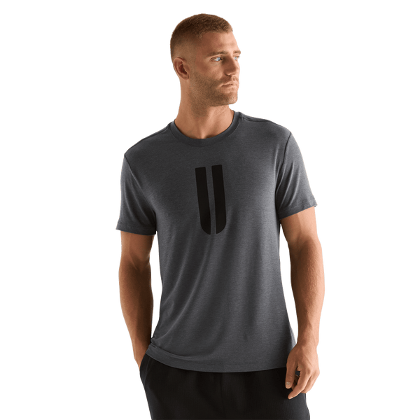 Charcoal Heather Men's U Tee Front Angle.