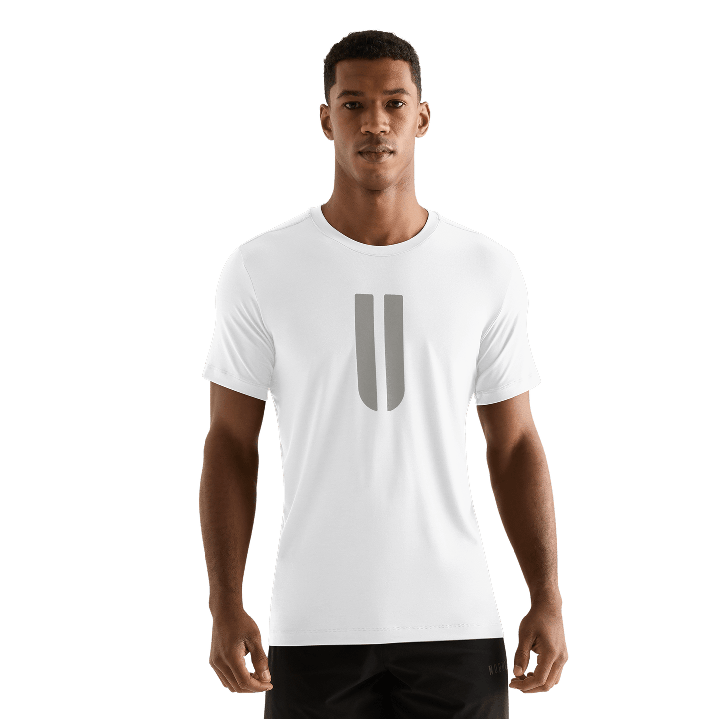 White Men's U Tee Front Angle.