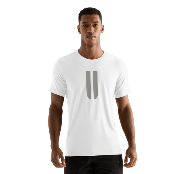 White Men's U Tee Front Angle.