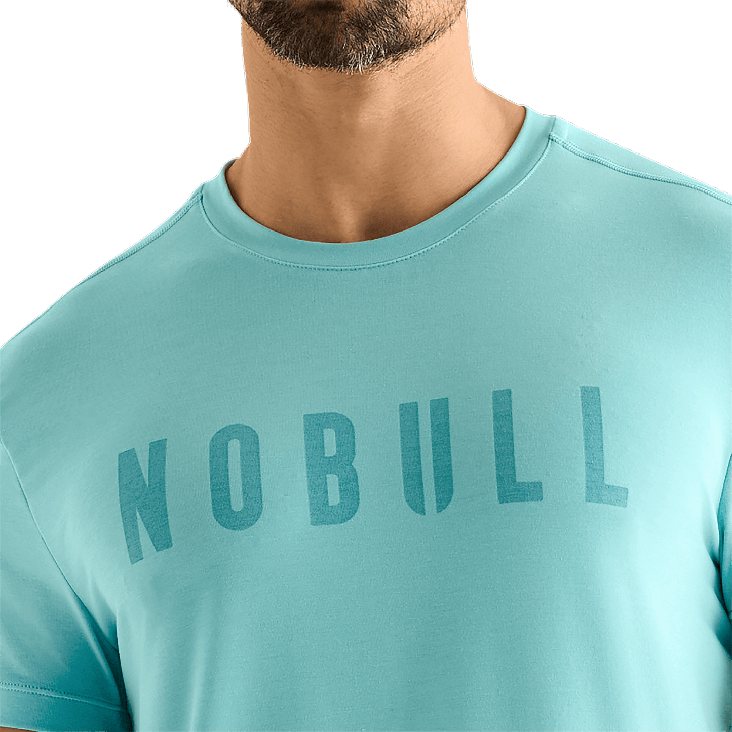 Aqua Heather Men's NOBULL Tee Front Detail Angle.