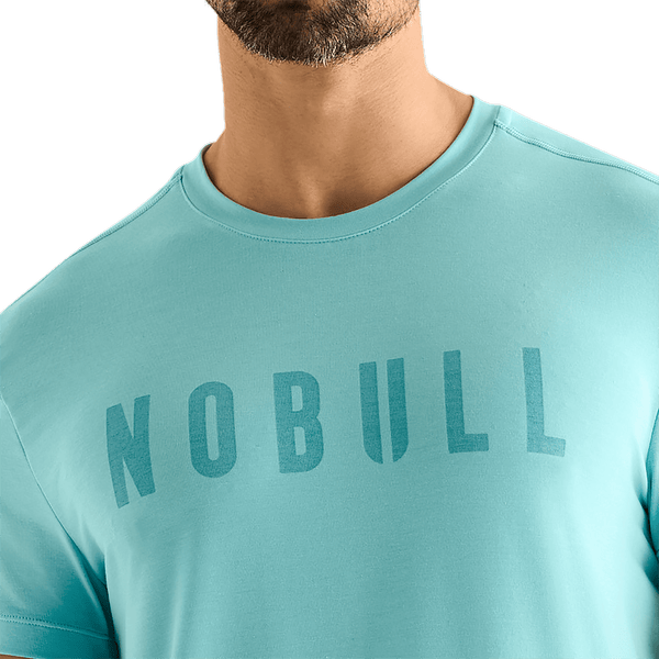 Aqua Heather Men's NOBULL Tee Front Detail Angle.