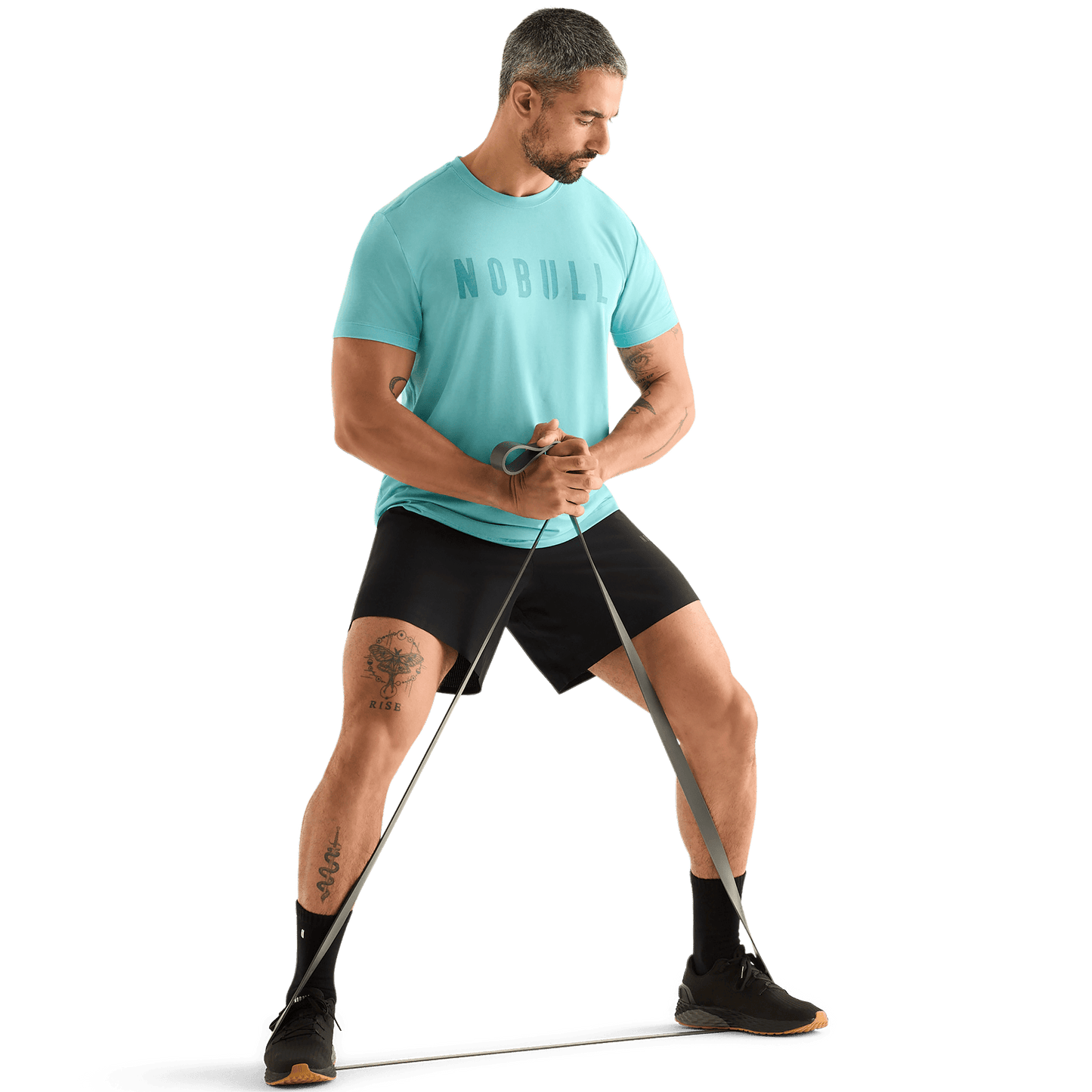 Aqua Heather Men's NOBULL Tee Action Shot.