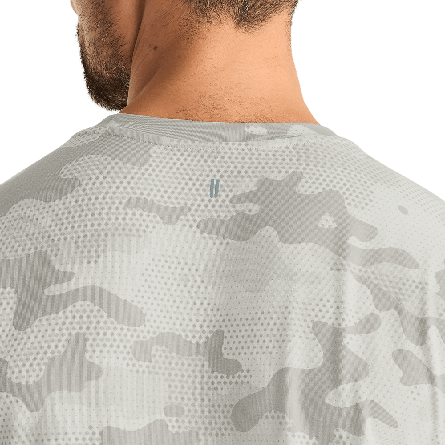 Light Grey Camo Men's Tee Back Detail Angle.