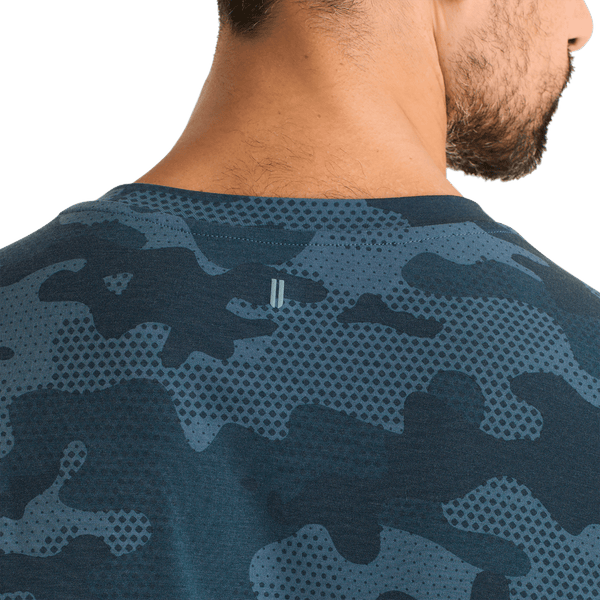 Coastal Blue Camo NOBULL Men's Tee Back Detail Angle.
