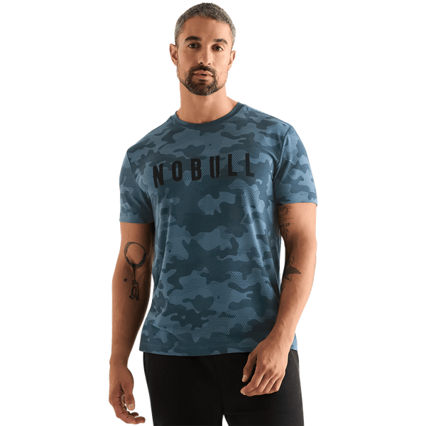 Coastal Blue Camo NOBULL Men's Tee Front Angle.