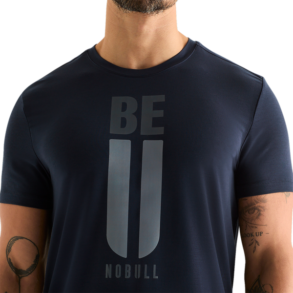 Night Navy Men's Be U Tee Front Detail Angle.