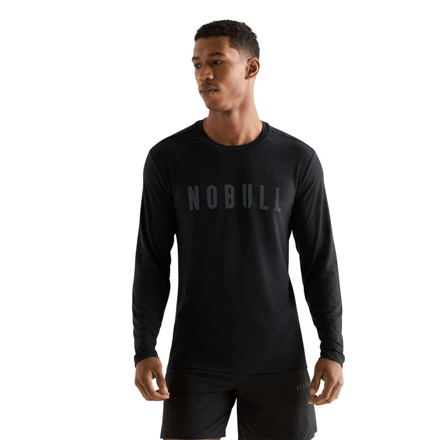Black Men's NOBULL Long Sleeve Tee Front Angle.