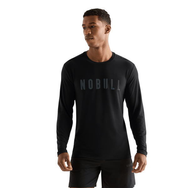 Black Men's NOBULL Long Sleeve Tee Front Angle.