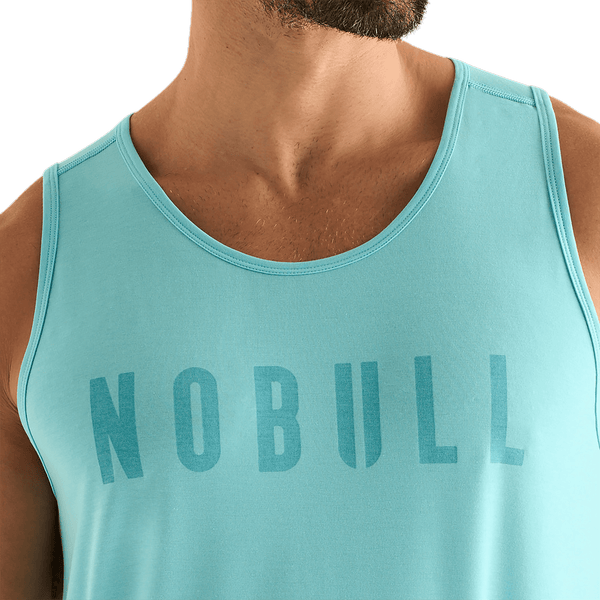 Aqua Heather Men's NOBULL Tank Front Detail Angle.