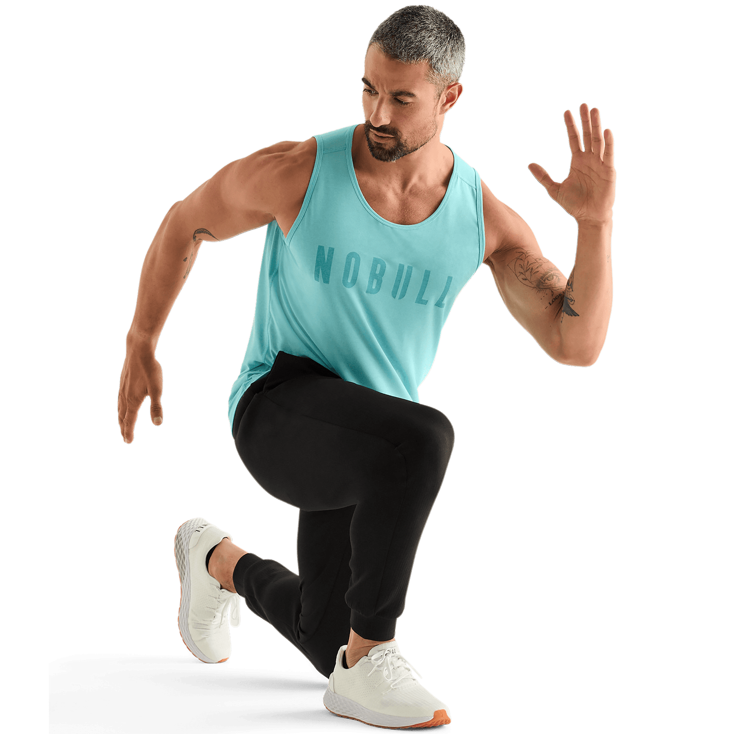 Aqua Heather Men's NOBULL Tank Action Shot.