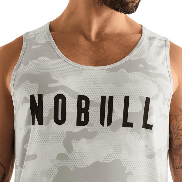 Light Grey Camo Men's NOBULL Tank Front Detail Angle.