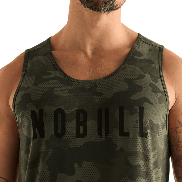Dark Army Camo Men's NOBULL Tank Front Detail Angle.