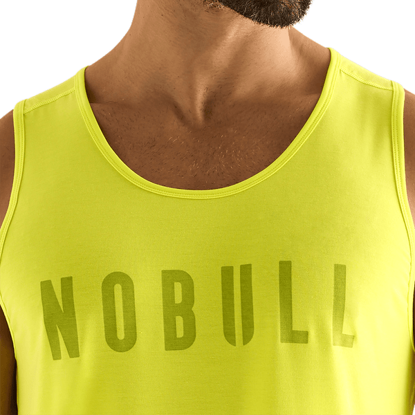 Neon Yellow Men's NOBULL Tank Front Detail Angle.