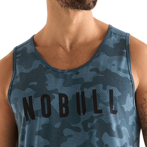 Coastal Blue Camo Men's Tank Front Detail Angle.